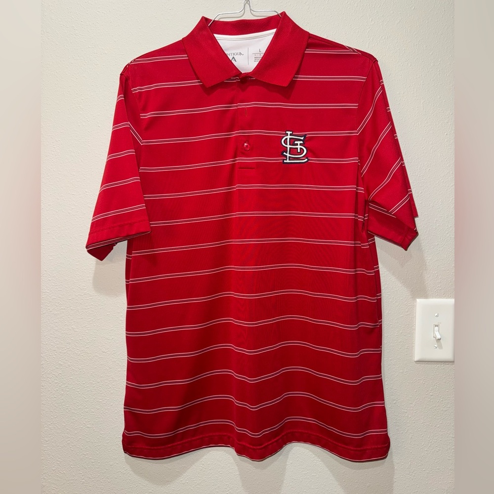 Men's Red Striped STL (St. Louis) Antigua Large Polo Shirt